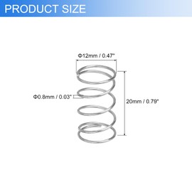 sourcing map 6Pcs Compression Springs, 0.8mm Wire Diameter x 12mm OD x 20mm Length 304 Stainless Steel Extension Spring Ballpoint Pen Pressure Springs for Shop Home Repairs, Silver