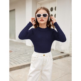 Arshiner Girls Jumpers Thermal Kids Half Turtleneck Pullover Casual Fashion Sweater Elegant Fall Winter Long Sleeve Top for Girls 11-12 Years Navy Blue