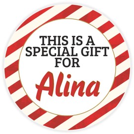 This is a Gift for Alina - 100 Pack Circle Stickers 3 Inch - Candy Cane Merry Christmas Gift Tag Present Tree Holiday Custom Name Santa Claus