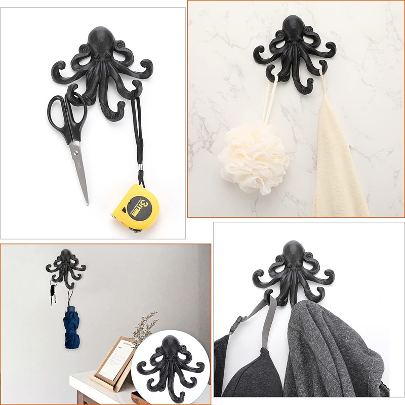 Sumnacon 6 Inch Cast Iron Octopus Coat Hook - Rustic
