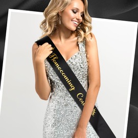 12 Pcs Homecoming Court Sashes Satin Sash with Gold Print Sashes for Pageants Homecoming Party Dance Graduation Party Wedding Birthday Decorations Accessories (Black)