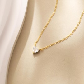 Cubic Zirconia Choker Heart Shaped Diamond Necklace for Women, 925 Sterling Silver Minimalist Heart Necklace for Mother 14k Gold Plated Dainty Tiny CZ Love Pendant Necklace Bride Wedding Jewelry Gift (Gold)