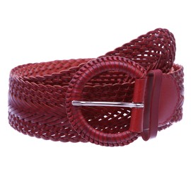 2 Inch Wide Genuine Leather Braided Woven Round Belt, Red | M/L - 36" (End to End 41")