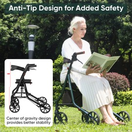 Titan Foldable Rollator Walkers with Seat, 7-Level Adjustable Handles Height, Reliable Parking & Braking System, Easy to Assemble and Use with Cane Holder & Storage Bag, 8" Big Wheels & Max 300 lbs