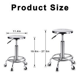 ZWJLIZI Rolling Stool, Stainless Steel Workbench Stool, Adjustable Swivel Stool Medical 5 Wheels, 304 Stainless Steel Structure Laboratory Round Pad, Load Capacity 445 lbs (Silver)