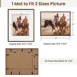 Axeman 16x20 Natural Solid Oak Wood Picture Frame with 11x14 Mat, Premium Rustic Wooden Photo Frames with Tempered Glass, Poster Photo Frame for Gallery Wall Hanging Vertically or Horizontally, Walnut