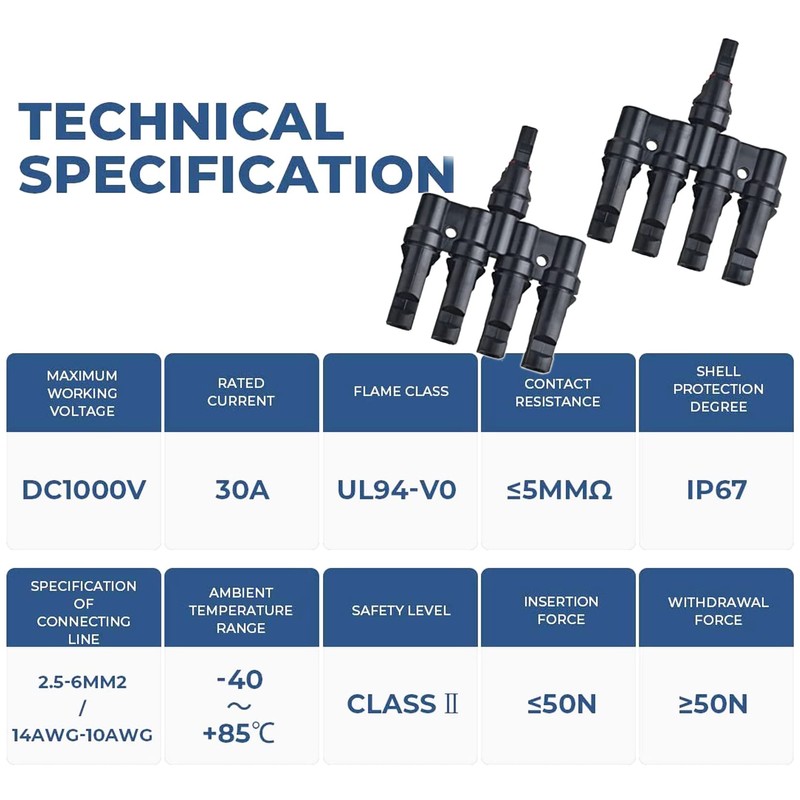 TRAMILY Solar Panel PV 1 to 4 T Branch Connector