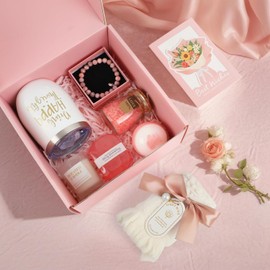 Canasta de Spa Relajante para Mujer Paquete de Cuidado Personal con Toalla, Trmo, Vela, Jabn Artesanal, Bola de Bao y Ms Regalo para Cumpleaos, Da de la Madre, San Valentn, Hermana o Novia (Rosa)