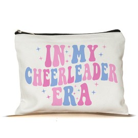 NMPCreativeStore In My Cheerleader Era Makeup Bag - Funny Cheerleader Gifts - Gift For Cheer Coach - Cheerleader Era Cosmetic Bag - Gifts For Sister- Friend- Bestie, 7”x9.8”, White