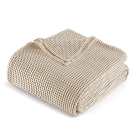 Exclusivo Mezcla 100% Cotton Waffle King Size Blanket, Khaki