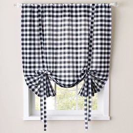 Sweet Home Collection Tie Up Shade Window Treatment Kitchen Window Curtain Shade, 84" Tieup, Buffalo Check Black/White