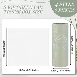 Kosiz 8 Pcs Car Tissue Holder with Facial Tissues Bulk, Car Tissues Cylinder Round Box, Refillable for Travel Cup Holder, Automotive Interior Accessory(Sage Green)