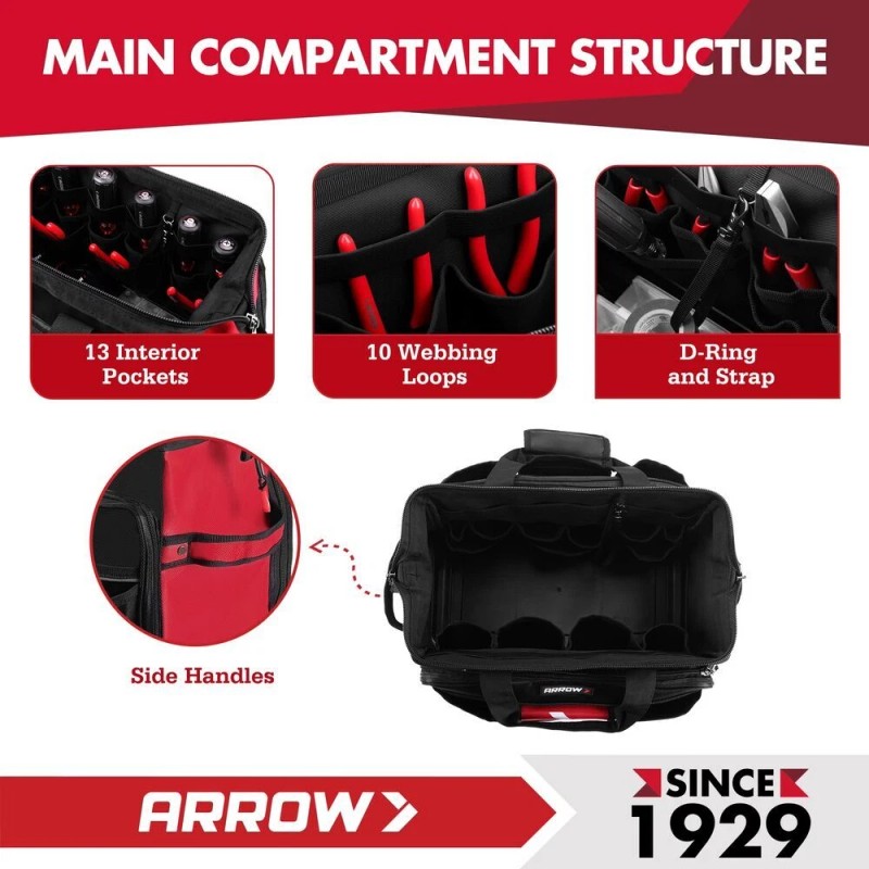 ARROW 17" Large Heavy Duty Tool Bag w/36 Pocket Zippered