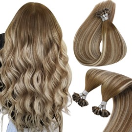 Sunny Hair U Tip Hair Extensions Human Hair Invisible Keratin Hair Extensions Straight Hair Extensions for Women 50G Ombre Brown to Blonde 20inch