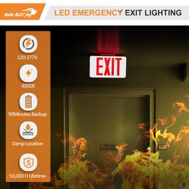 RUN BISON Emergency Exit Light with 90 Minutes Back-Up Battery, 120-277 Voltage, Wall Mount, Hard Wired, LED Exit Signs With Battery Backup, UL Listed - 2PK (MMJ-30 2PK)