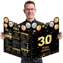 30th Birthday Large Greeting Card, Happy Birthday Giant Guest Book, Birthday Card Big Happy Birthday Card Oversize Plastic Card for Women Men Friends Cowork Family Couple Gold Theme Party