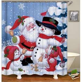 Christmas Shower Curtain Bathroom Sets,Cute Snowmen Elk Tree Bell Element Bathtub Santa Curtains - 72 Inch Size Long Xmas Decoration and Hooks (Santa)