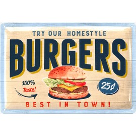 LANOLU Retro Tin Signs Kitchen – Burgers – Tin Sign BBQ Grill Sign – Retro Decoration Vintage – Barbecue Area, Garden, Bar, Kitchen Decoration – Metal Signs in 20 x 30 cm