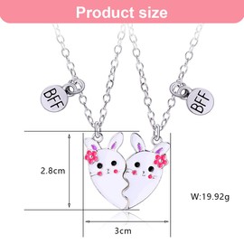 LEEQBCR 2 Piece Friendship Pendant Necklace Set, BFF Necklace, Best Friend Necklace, Cute Rabbit Friendship Necklace for Boys and Girls, Best Friend Birthday Gift, Stainless Steel