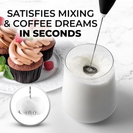 Zulay Kitchen Powerful Milk Frother Wand With 2 Duracell Batteries - Ultra Fast Handheld Drink Mixer - Electric Whisk Foam Maker for Coffee, Lattes, Cappuccino, Matcha, Hot Chocolate & Creamer - Black | Zulay Kitchen