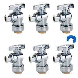 SUNGATOR 6-Pack Angle Stop Valve, Angle Water Shut Off Valve 1/2 x 1/4 Inch Compression, Toilet Water Shutoff, 1/4 Turn, No Lead Brass Push to Connect Plumbing Fitting, Pushfit, PEX Pipe, Copper, CPVC