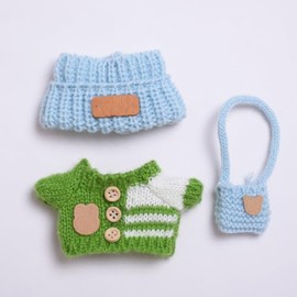 Tznzxm Plush Doll Clothes, Outfit Set for 6.7 inch Dolls, Fashion Sweater +Lovely Hat + Backpack Outfit Accessories Suitable for 1st/2nd/3rd Gen 17cm Doll Play & Display (No Doll) (Green+Blue)