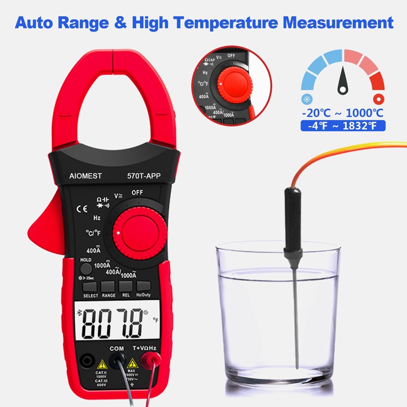 AIOMEST Current Clamp, Current Meter AC/DC Current: 0-1000A, 570T-APP Current