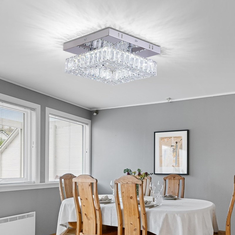 YPQXYHDA Dimmable Square Crystal Chandelier LED Mini Ceiling Light with