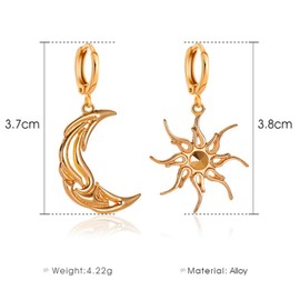 ANDPAI Unique Chic Abstract Hollow 14k Gold Asymmetry Moon Star Sun Dangle Drop Earrings Black Moon Hypoallergenic Huggie Hoop Earrings for Women Statement Jewelry Gifts (Gold)