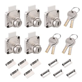 Naissian Cabinet Locks with Keys, Home Desk Lock for Drawer 7/8" Office Furniture Drawer Lock Latch, Pack of 5 Locks with 6 Keys Alike, Nickel