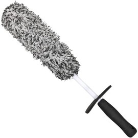 cepillo para polvo de limpieza de ruedas de coche, cepillo para polvo de microfibra de limpieza de llantas, negro y blanco (mango negro)