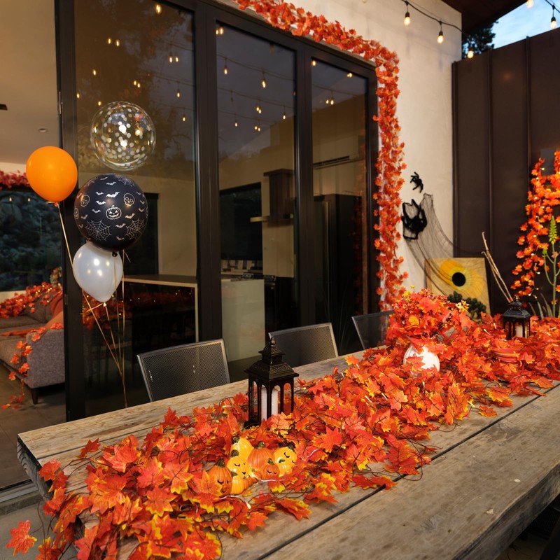 CQURE 48 Pack Fall Leaf Garland, Total 336Ft Artificial Fall