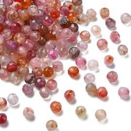 DanLingJewelry 200Pcs Faceted Natural Stone Beads 4mm Pink Red Agate Gemstone Round Spacer Loose Beads for Jewelry Making Bracelets