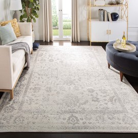SAFAVIEH Adirondack Collection Area Rug - 8' Square, Ivory & Silver, Oriental Distressed Design, Non-Shedding & Easy Care, Ideal for High Traffic Areas in Living Room, Bedroom (ADR109C)