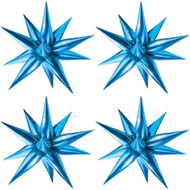Moukiween 60 PCS Blue Star Balloons, 12 Point Spike Explosion Star Foil Balloons for Birthday, Gender Reveal, Baby Shower, Wedding, Graduation Decorations (Blue)