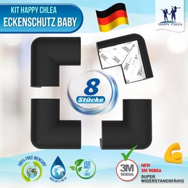 HAPPY CHLEA® Kantenschutz Baby und 8 Eckenschutz aus Schaumstoff. Tischkantenschutz und Eckenschützer: 6,4 M gesamt für Tisch und Möbel Ecken. Türstopper, 4 Schubladensicherung. Zertifikat (Schwarz)