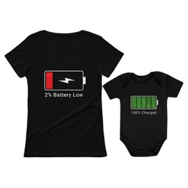 Tstars Battery Low 100% Charged Mommy and Baby Girl Boy Matching Outfits Funny Mothers Day Mother & Daughter Son Shirts Mom Black Small/Baby Black 12M (6-12M)