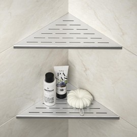 Bernkot Corner Shower Shelf, 12" Brushed 304 Stainless Steel Slot Design Recessed Corner Shelves 2 Pack Bathroom Grout in Shelf for Tiled Wall, Large Size