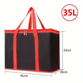 Cool Bag Foldable Large 35L Picnic Bag Cool Bag Large Cool Bag Car Cool Bag Ice Bag Lunch Bag Cool Box for Picnic (Black and Red)