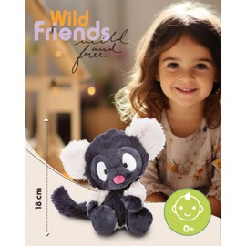NICI Wild Friends Lemur Ruffi Cuddly Toy, 18 cm, Cute Stuffed Toy for Cuddling, Playing and Loving, Sustainably Produced Plush Toy, 49803, Grey