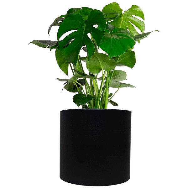 Elly Décor 12 inch Round Cylinder Plastic Planter with Drainage, Round Classic Smooth Texture, Lightweight & Extremely Durable 12" x 12" Cylinder Pot Black