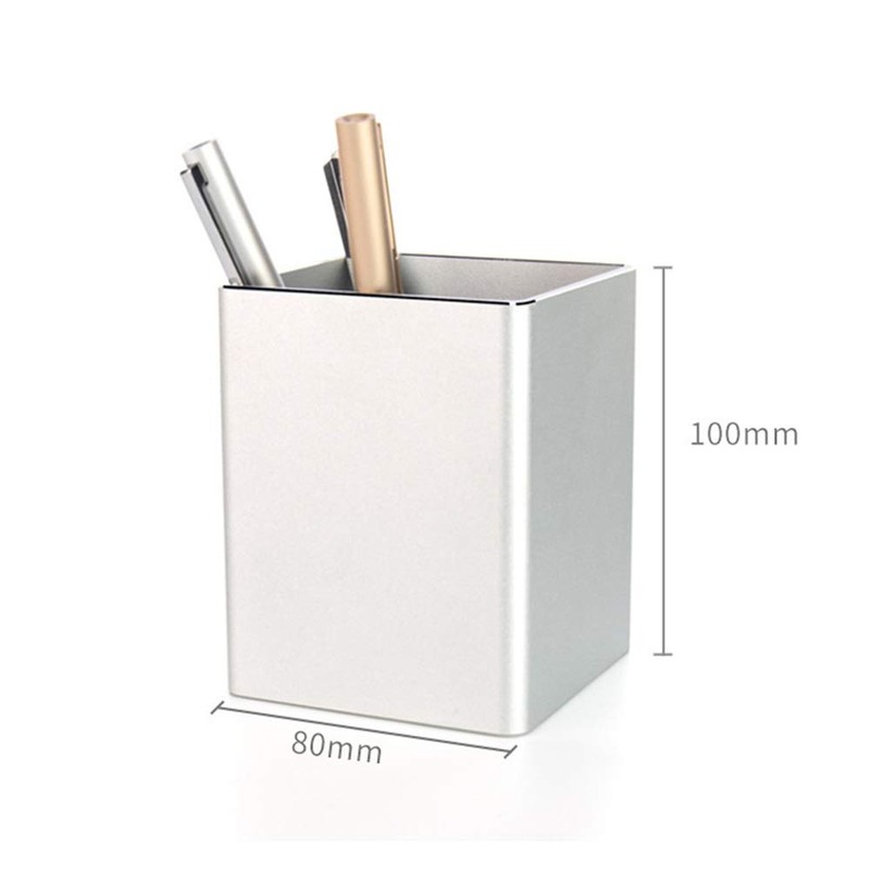 Pencil Stand, Pen Stand, Storage Case, Stationery Storage (Silver Cube)