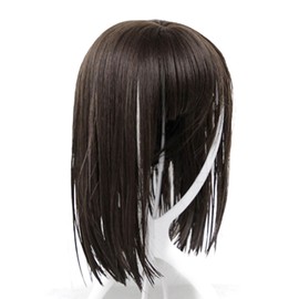 Women Wig Short Straight Smoothly Soft Dark Tawny and Beige High Temperature Silk Hair Wig with Bang
