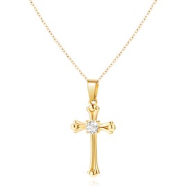 Bistfy 18K Gold-Plated Cubic Zirconia Cross Women's Pendant Necklaces, 100% Waterproof and Skin-friendly, Gold-Plated in High Temperature Oven without Losing Colour Necklace for Women, Gold