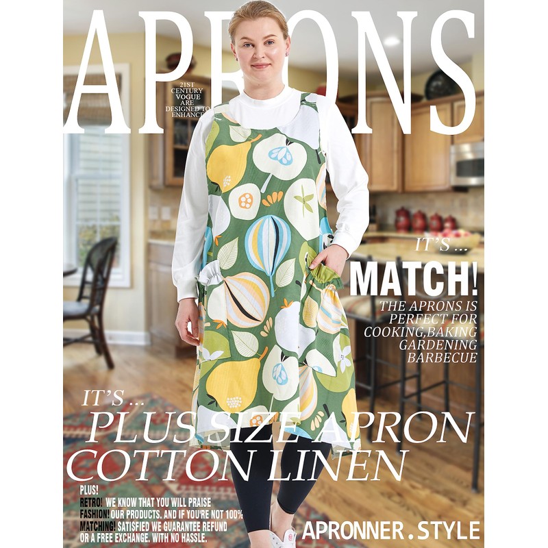 APRONNER Big Plus Size Aprons for Women with Pockets Cotton