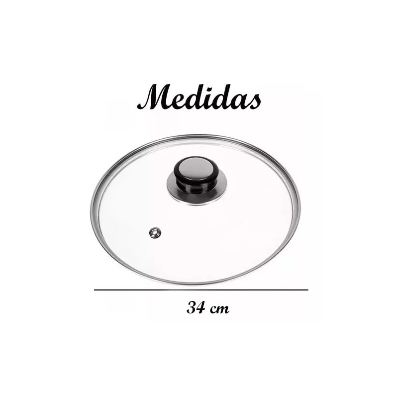 TH2010 Tapa Cristal Templado Sarten Cazuela Olla Salida Vapor 34cm