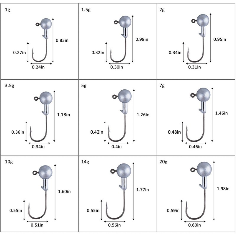 Goture Pack of 50 Fishing Hooks Jig Heads 1.5 g,
