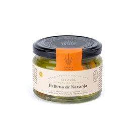 Triana Olivas by Don Gastronom. Gordal Olives from Seville stuffed with Orange. 280g (9.88oz). Pack of 6.