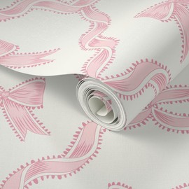 Peel & Stick Wallpaper Swatch - Pink Bow,Ribbon Trellis,Pastel Baby Pink,grandmillennial,Chinoiserie Custom Removable Wallpaper by Spoonflower