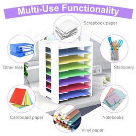 CKAGF 12x12 Paper Organizer Storage, 8 Tier Scrapbook Paper Storage Organizer, Stackable Organizers and Storage for Desk White